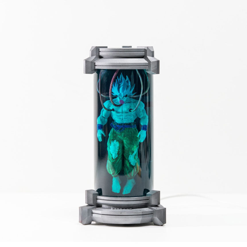 Dragon Ball Z Goku Kamehameha Lamp - Anime hero figurine in glowing blue energy tube, sci-fi resin night light