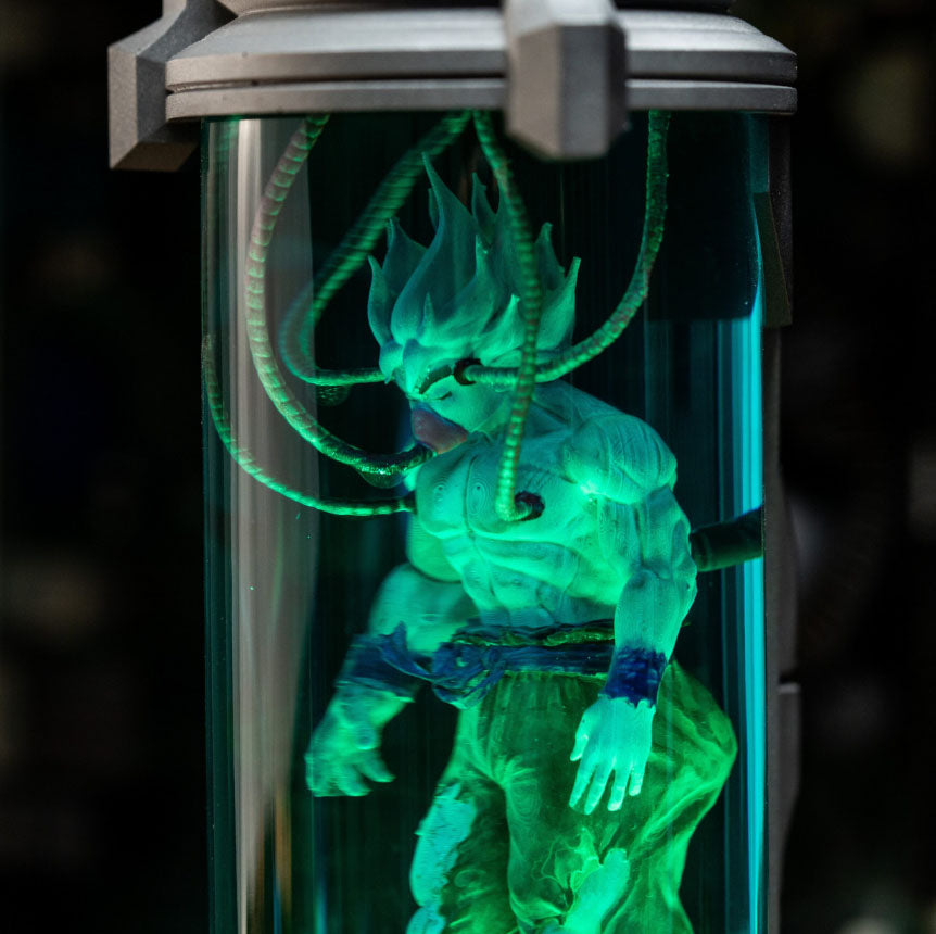 Goku power-up scene lamp: Dragon Ball Z character in glowing energy chamber - Anime-inspired LED décor