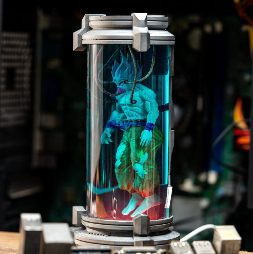 Illuminated Super Saiyan Goku figurine in resin capsule - Dragon Ball Z collectible LED night light